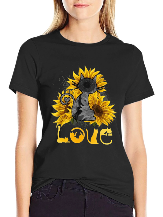 Cat & Sunflower Love T-Shirt