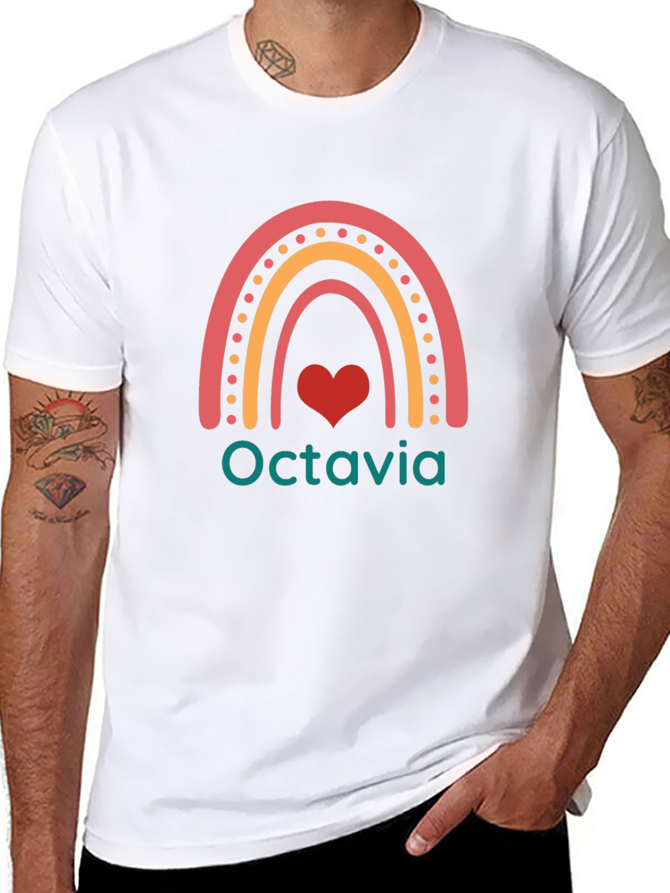 Octavia Rainbow Heart Personalized T-Shirt