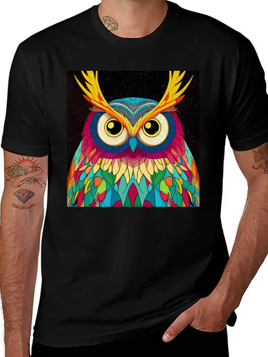 Colorful Owl Graphic Tee - Mens Black T-Shirt