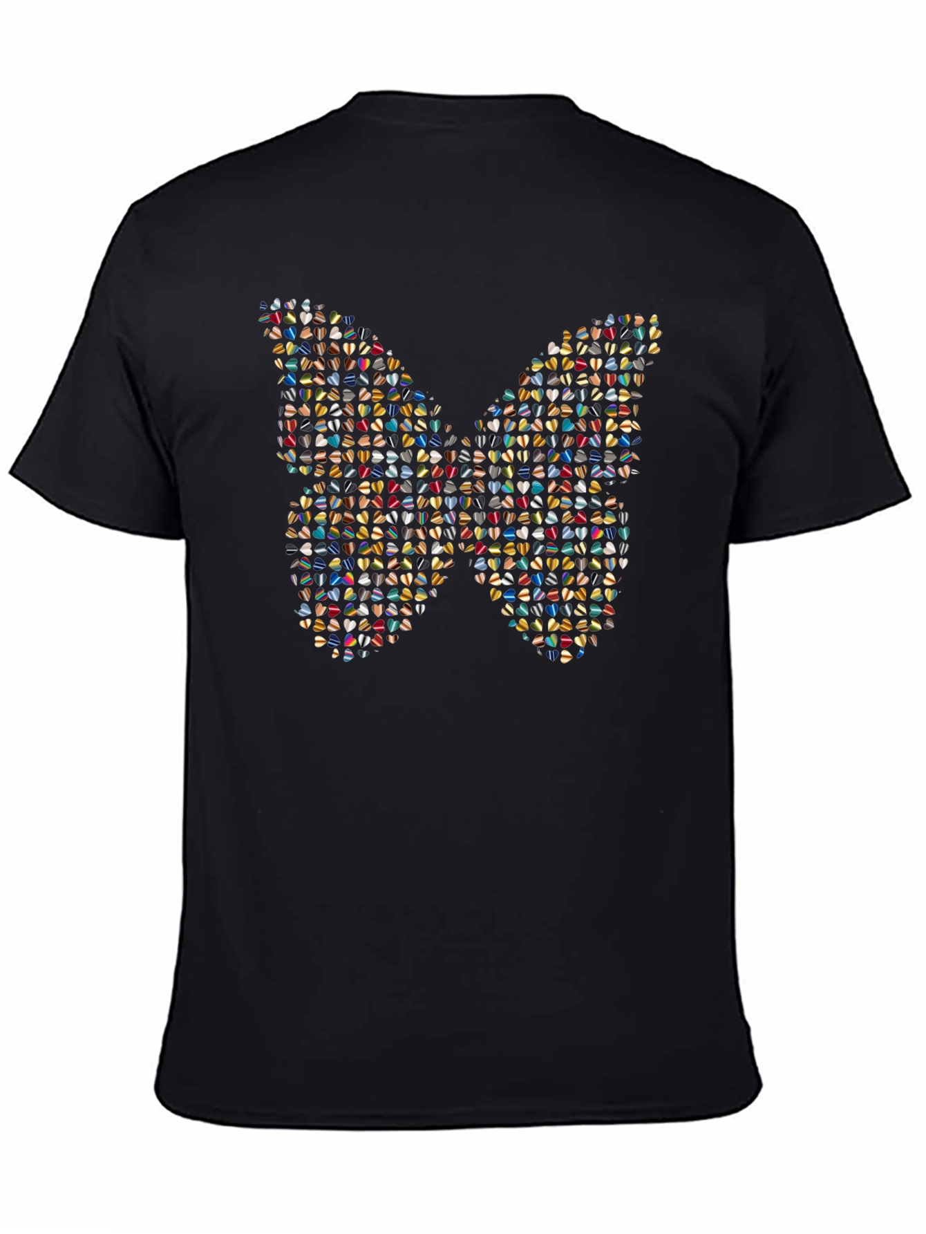 Butterfly Heart Pattern Black T-Shirt