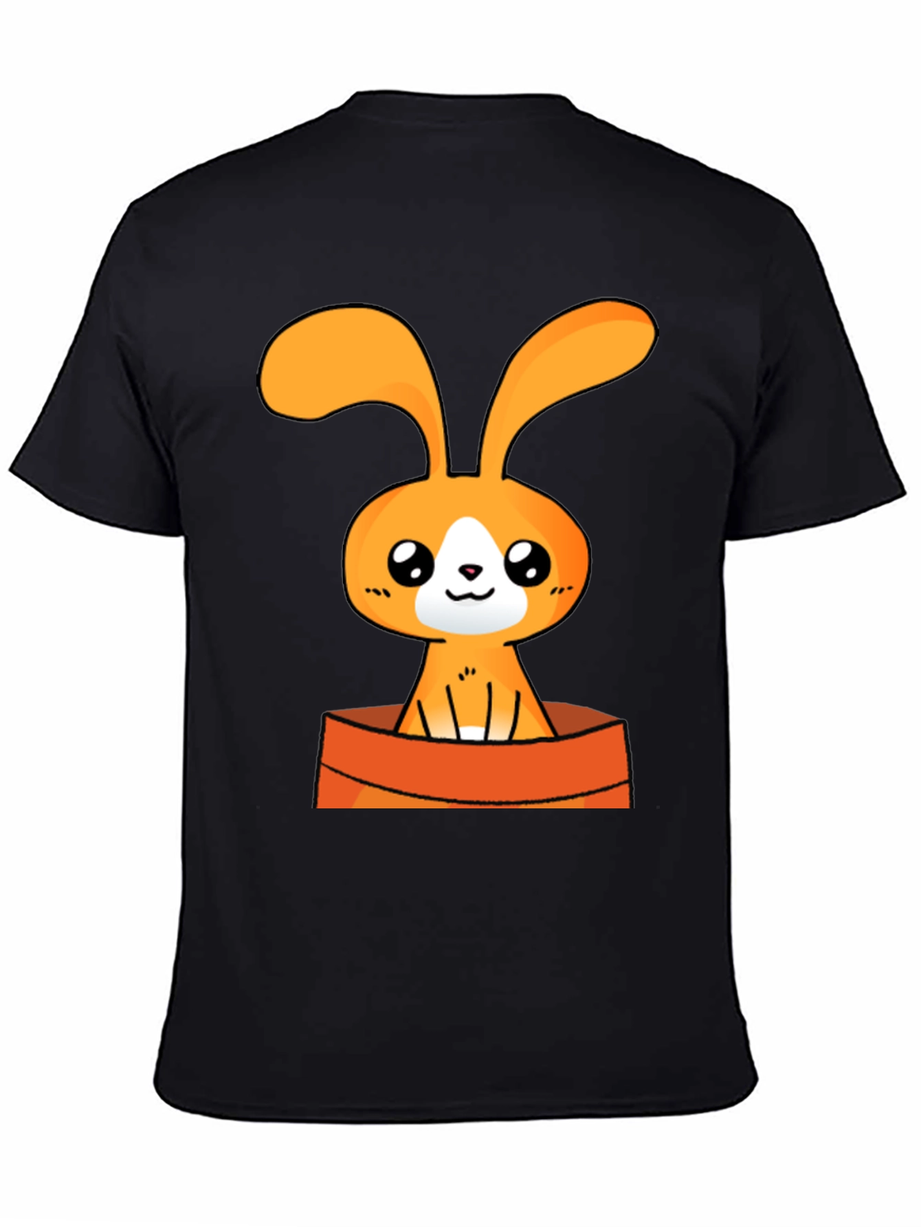 Cute Cartoon Bunny Graphic Tee - Black Cotton T-Shirt