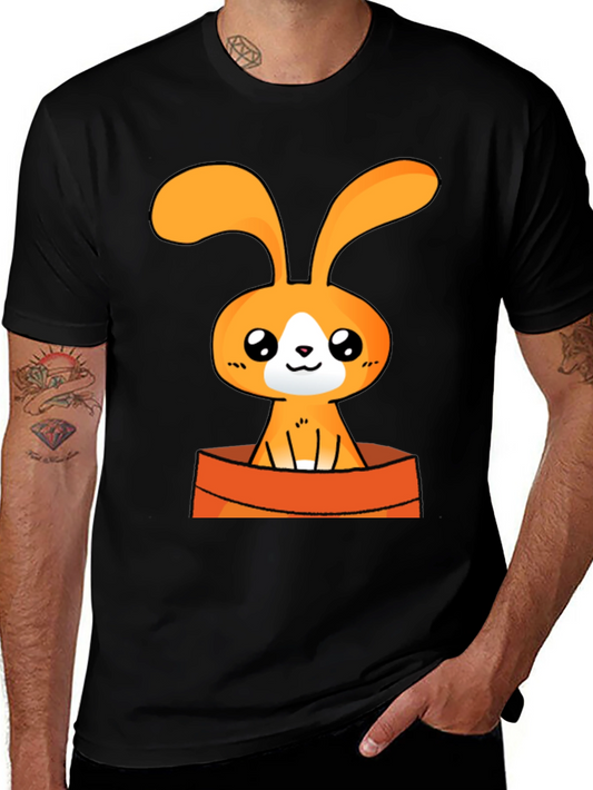 Cute Cartoon Bunny Graphic Tee - Black Cotton T-Shirt