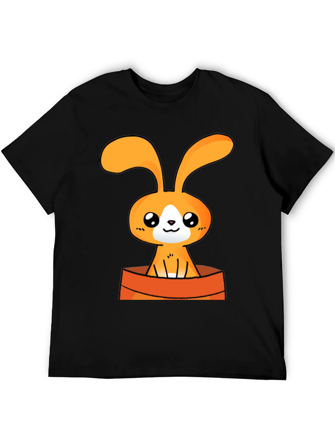 Cute Cartoon Bunny Graphic Tee - Black Cotton T-Shirt
