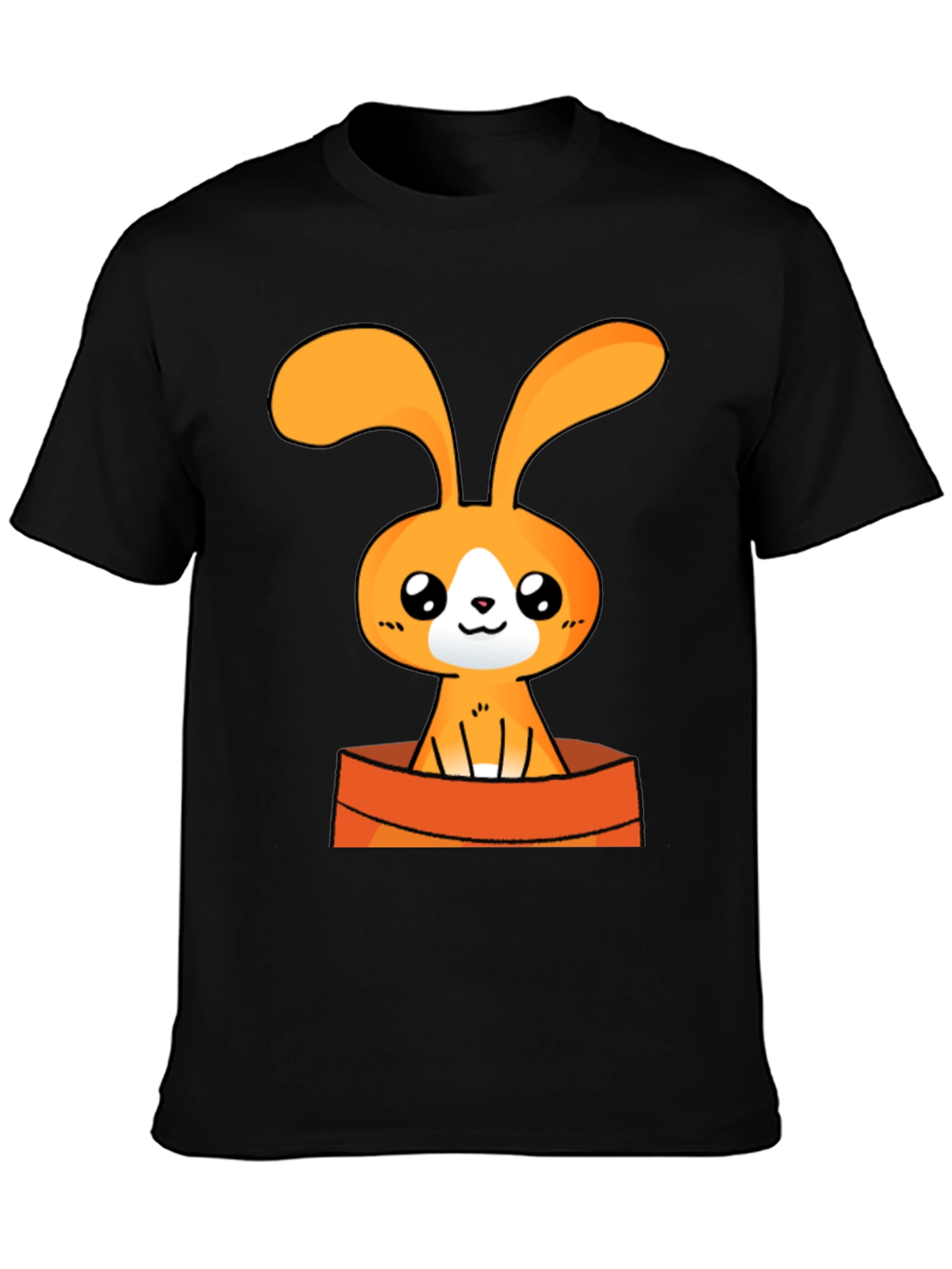 Cute Cartoon Bunny Graphic Tee - Black Cotton T-Shirt