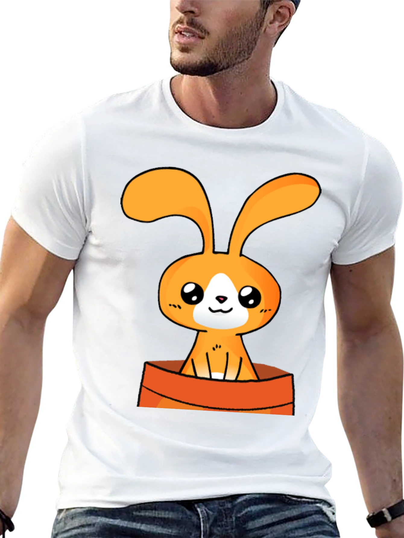Cute Cartoon Bunny Graphic Tee - Black Cotton T-Shirt