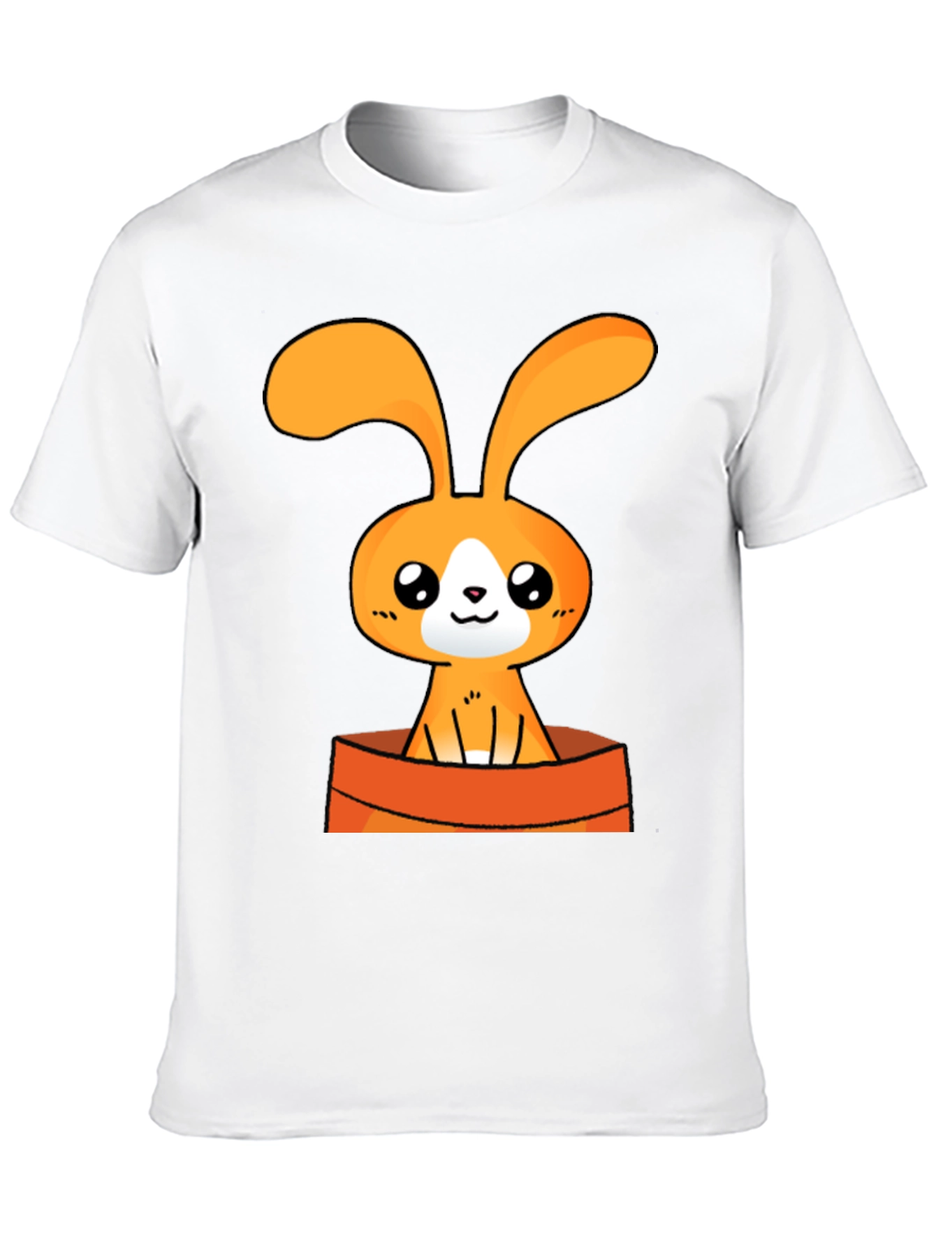 Cute Cartoon Bunny Graphic Tee - Black Cotton T-Shirt