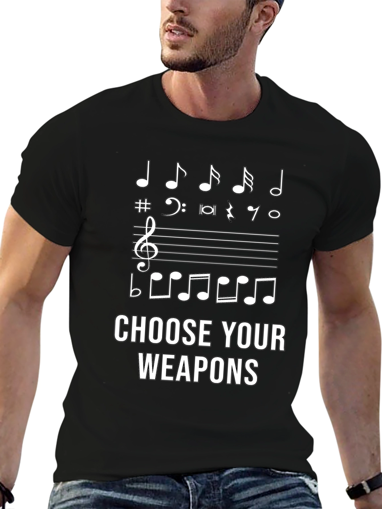 Musical Notes Choose Your Weapons Black T-shirt