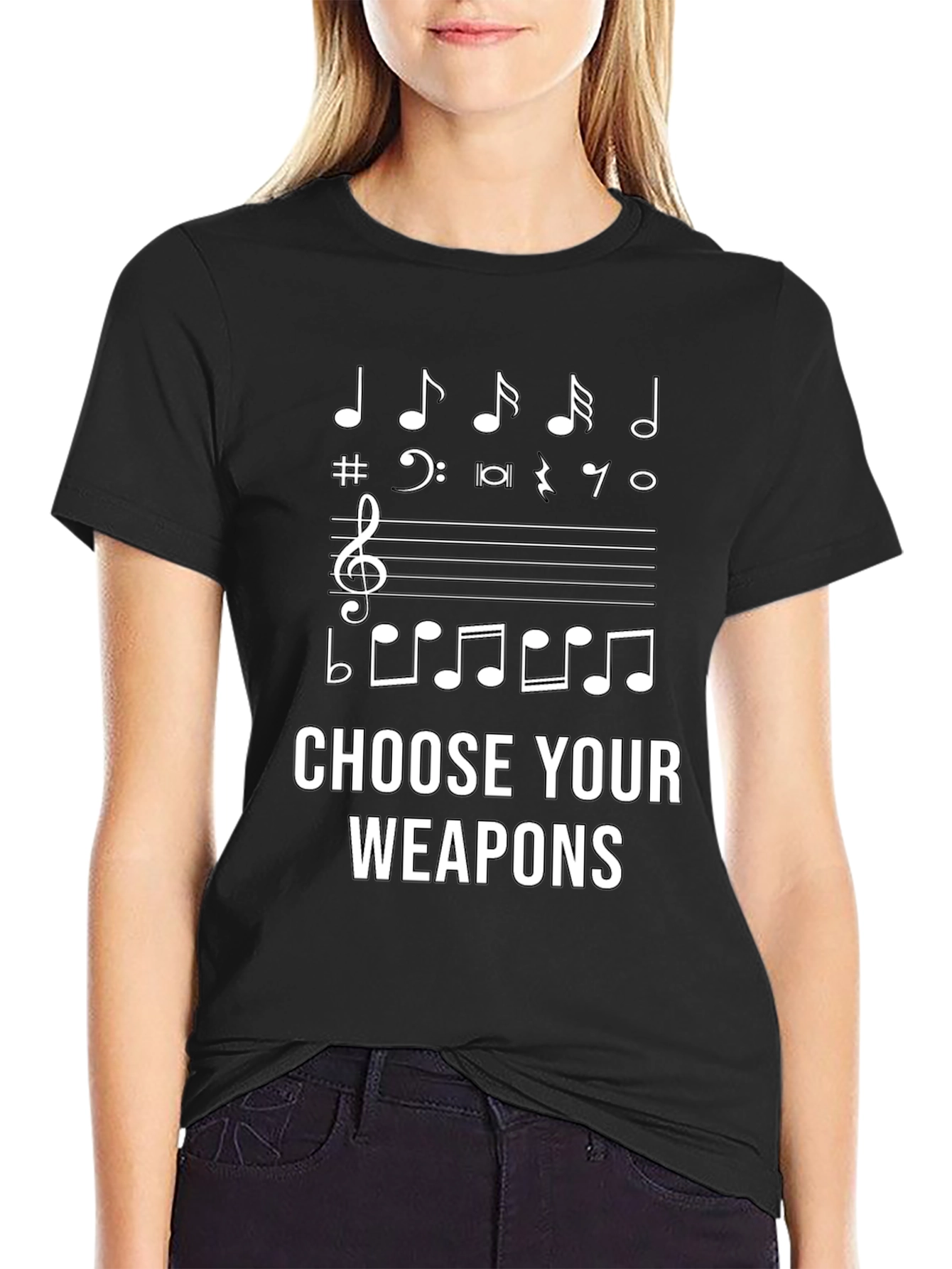 Musical Notes Choose Your Weapons Black T-shirt