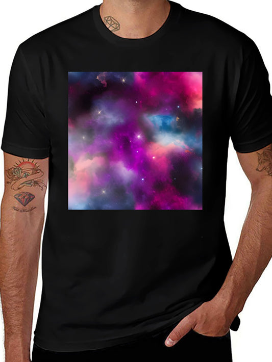 Galaxy Print Black T-Shirt - Stylish Outer Space Design