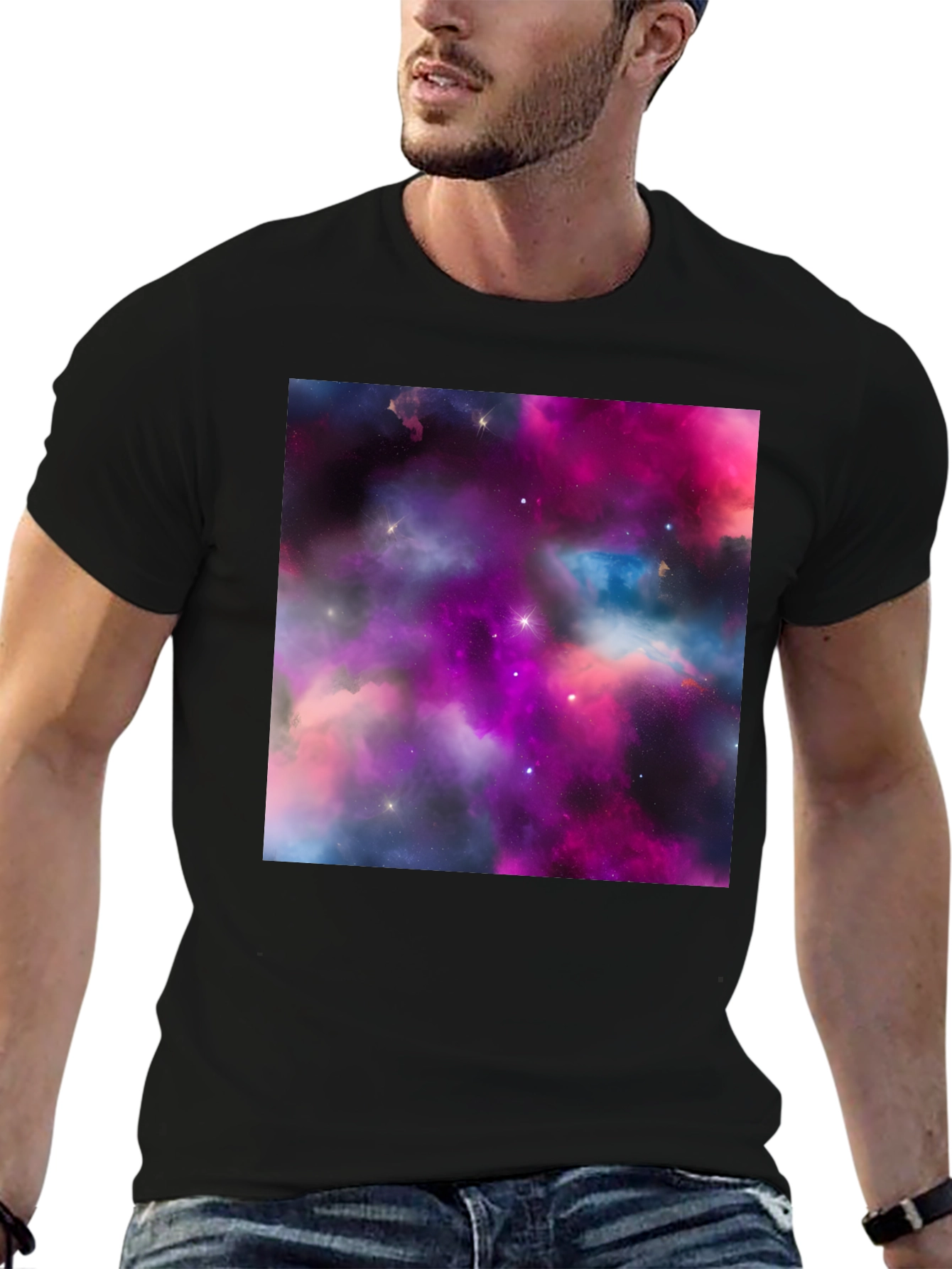 Galaxy Print Black T-Shirt - Stylish Outer Space Design