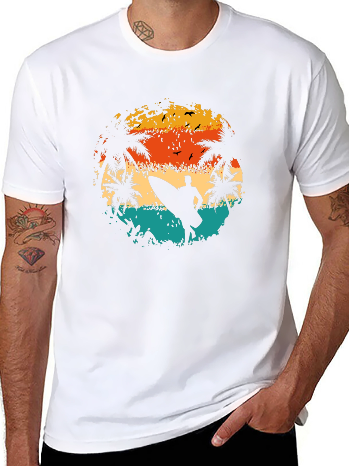 Sunset Surfer Graphic Tee - Black