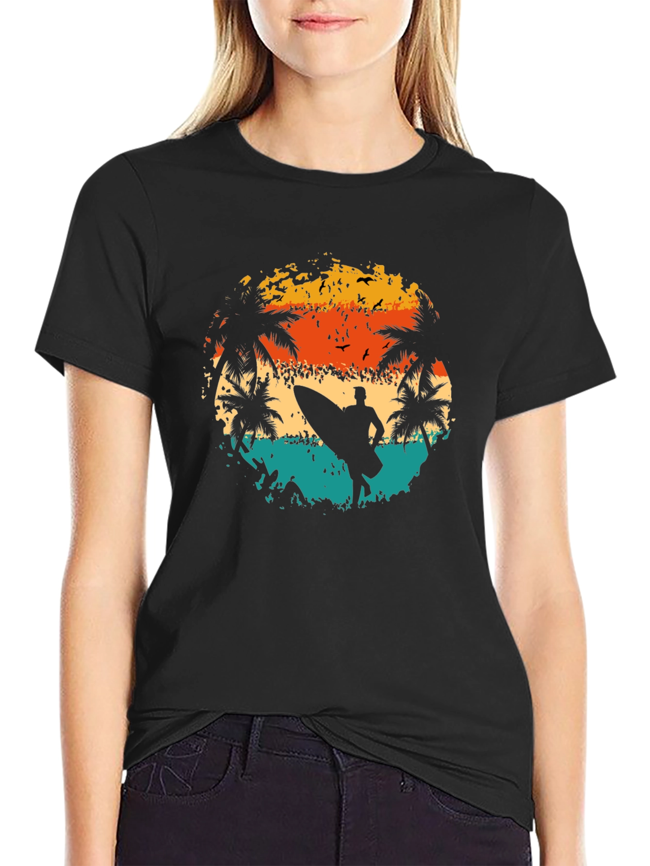 Sunset Surfer Graphic Tee - Black