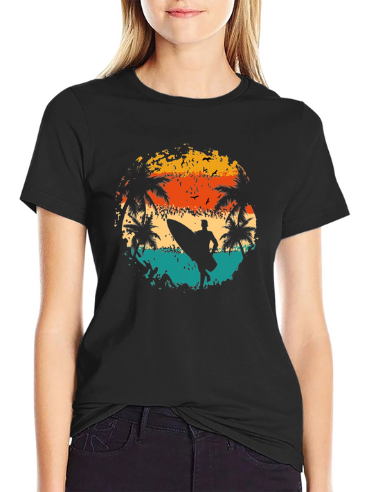 Sunset Surfer Graphic Tee - Black
