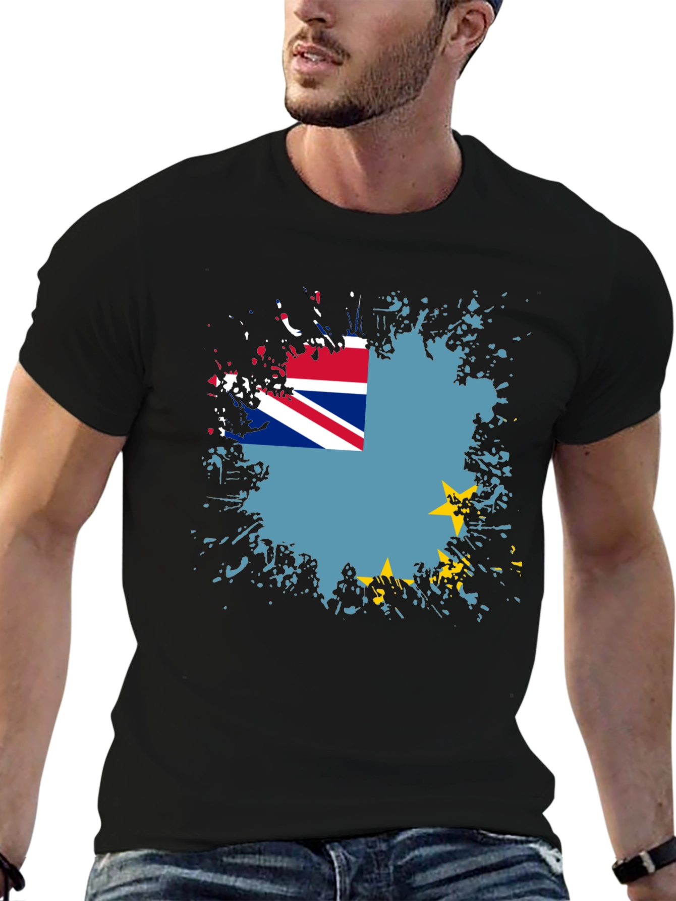 Tuvalu Flag Graphic Tee - Black Cotton Blend