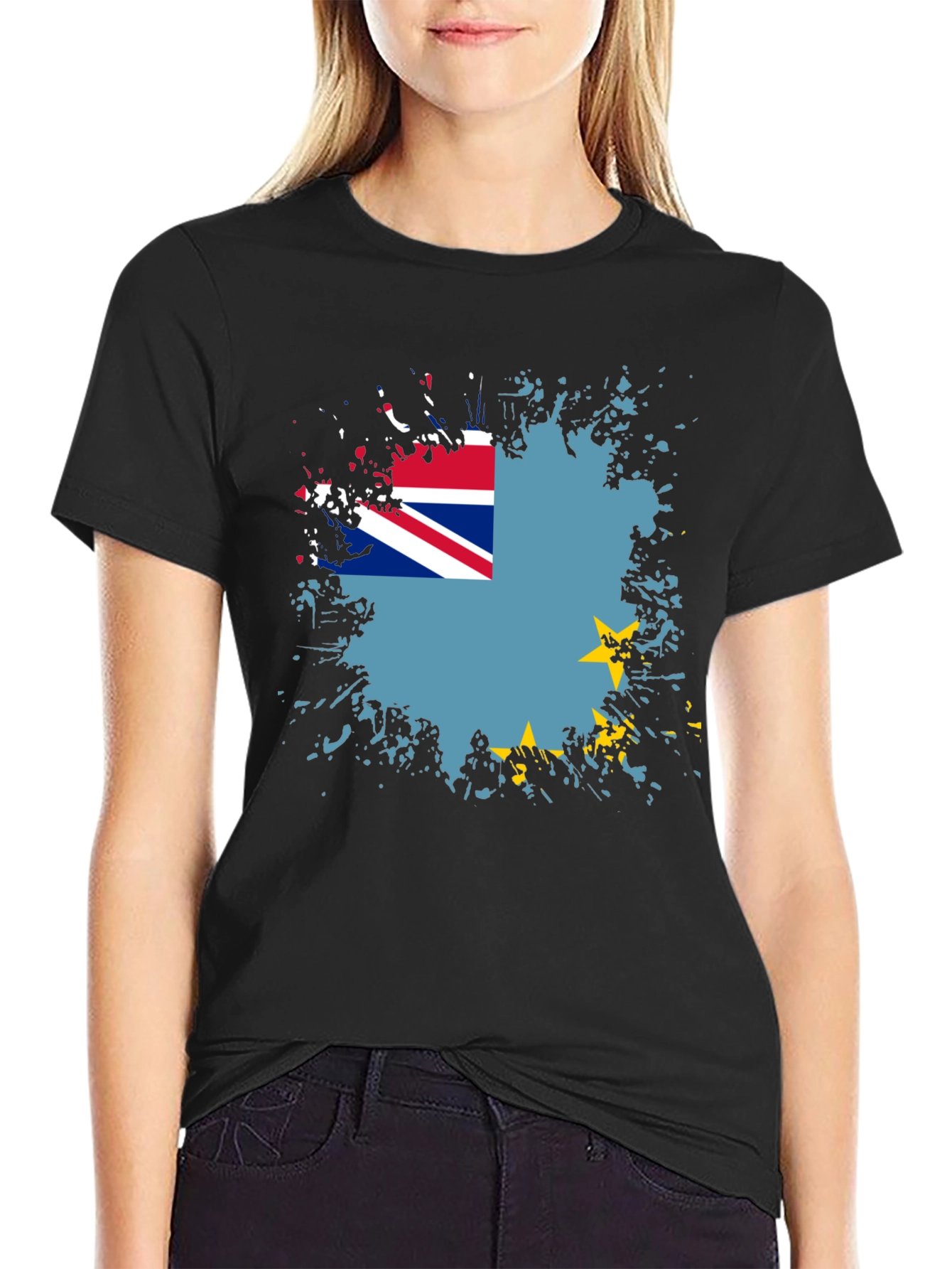 Tuvalu Flag Graphic Tee - Black Cotton Blend