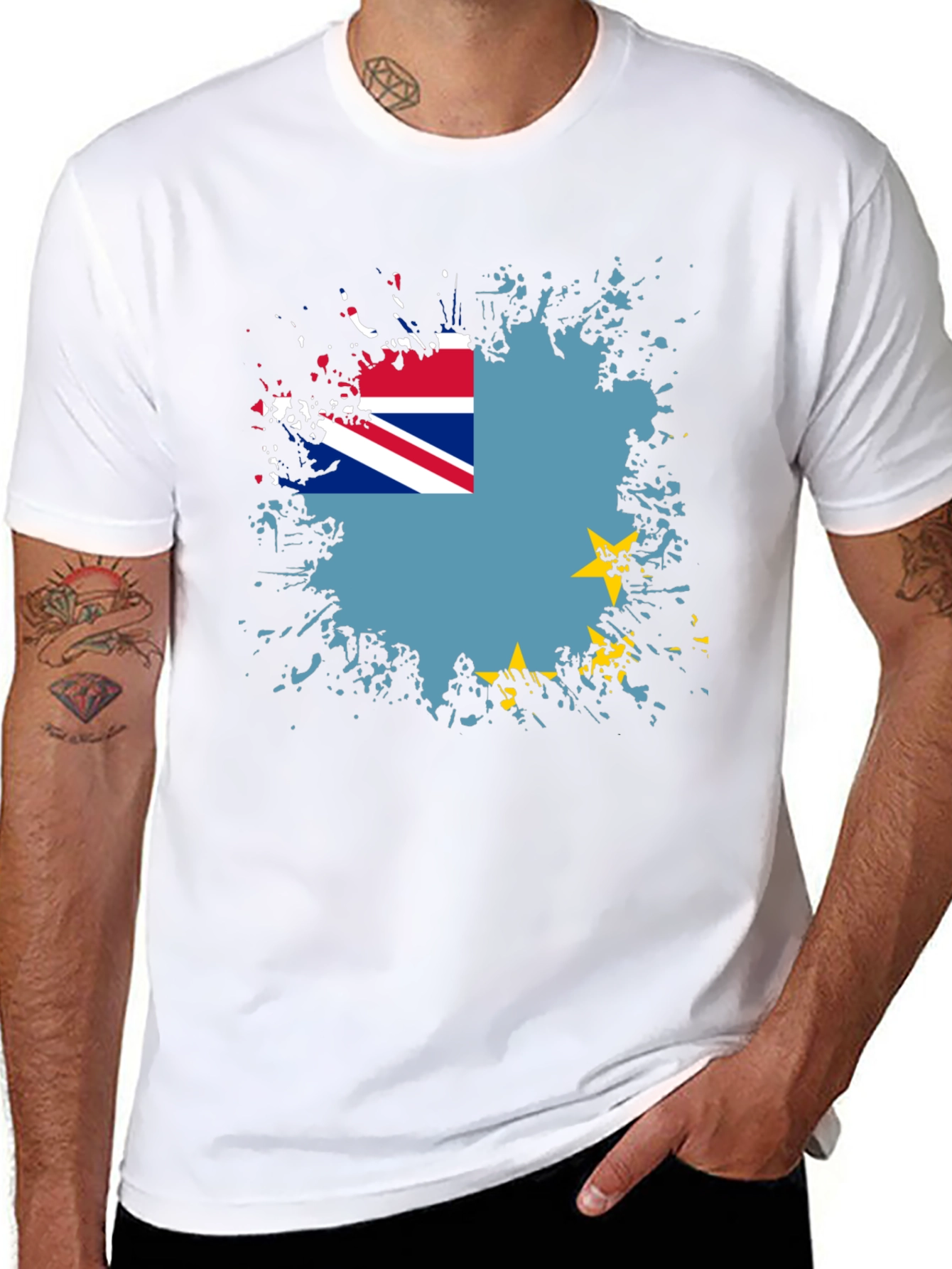 Tuvalu Flag Graphic Tee - Black Cotton Blend