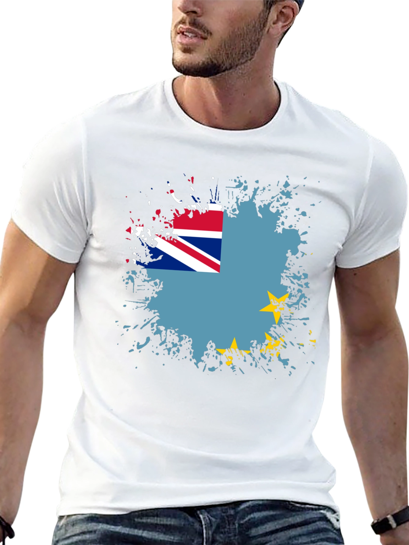 Tuvalu Flag Graphic Tee - Black Cotton Blend