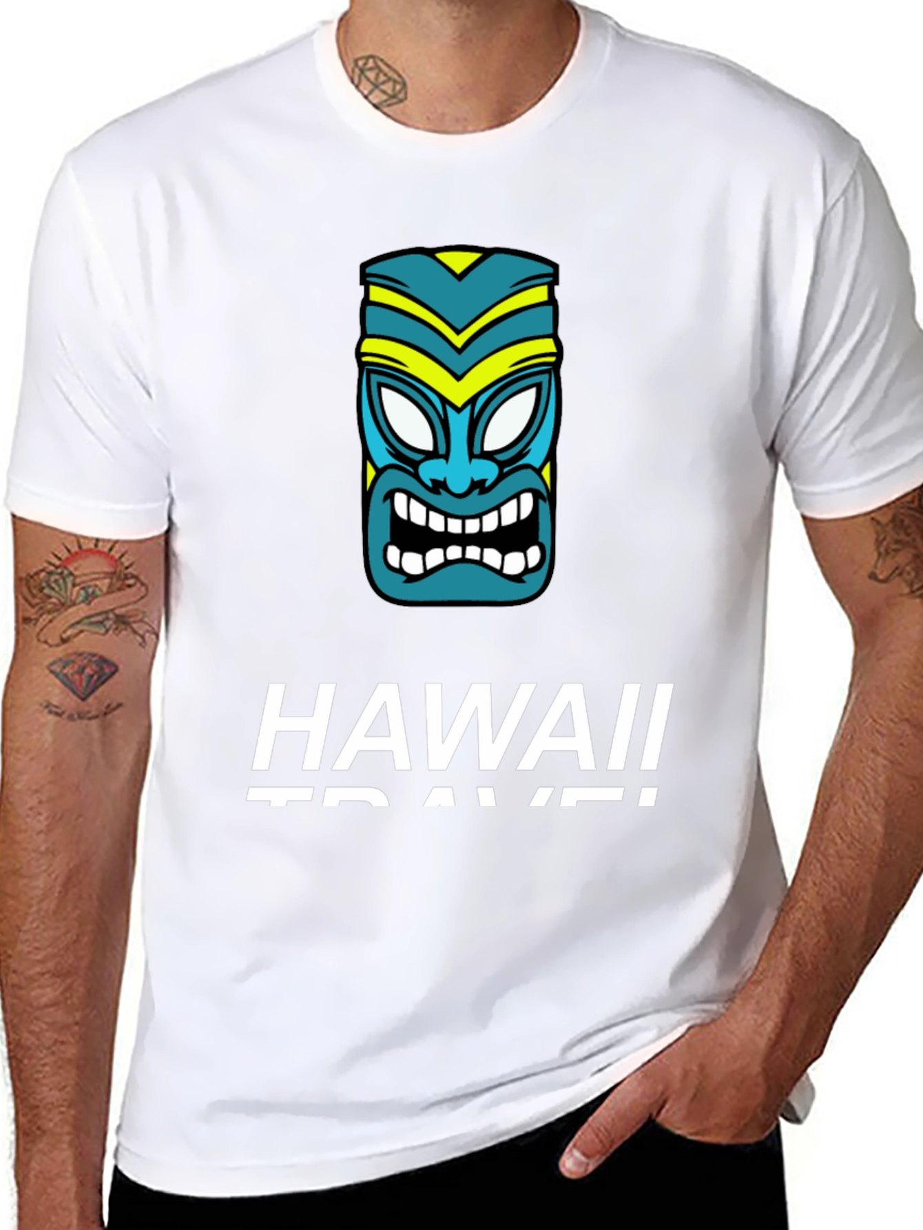 Hawaii Travel T-Shirt with Tiki Mask Graphic