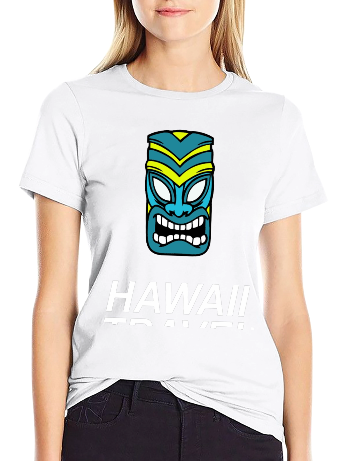 Hawaii Travel T-Shirt with Tiki Mask Graphic
