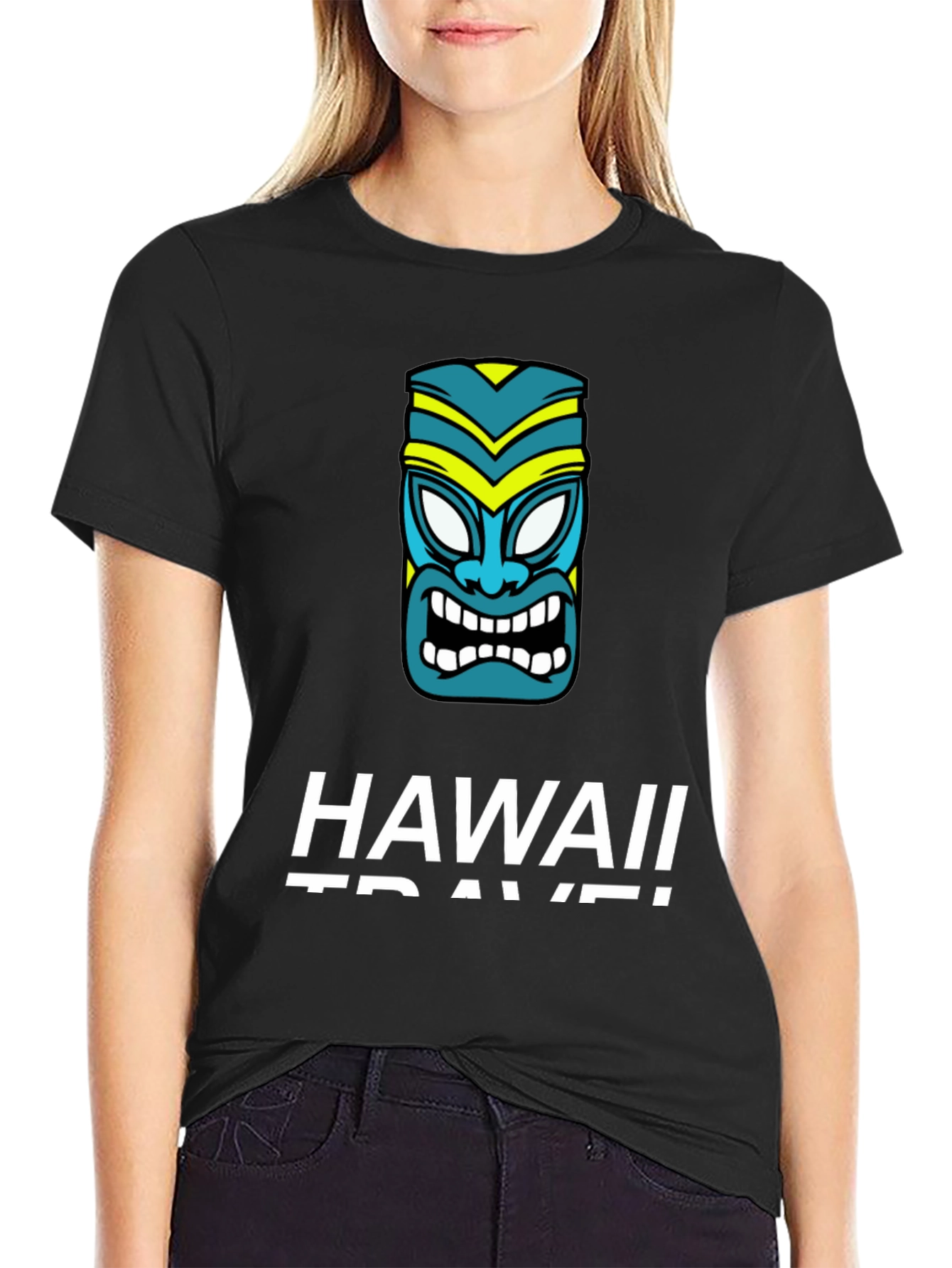 Hawaii Travel T-Shirt with Tiki Mask Graphic