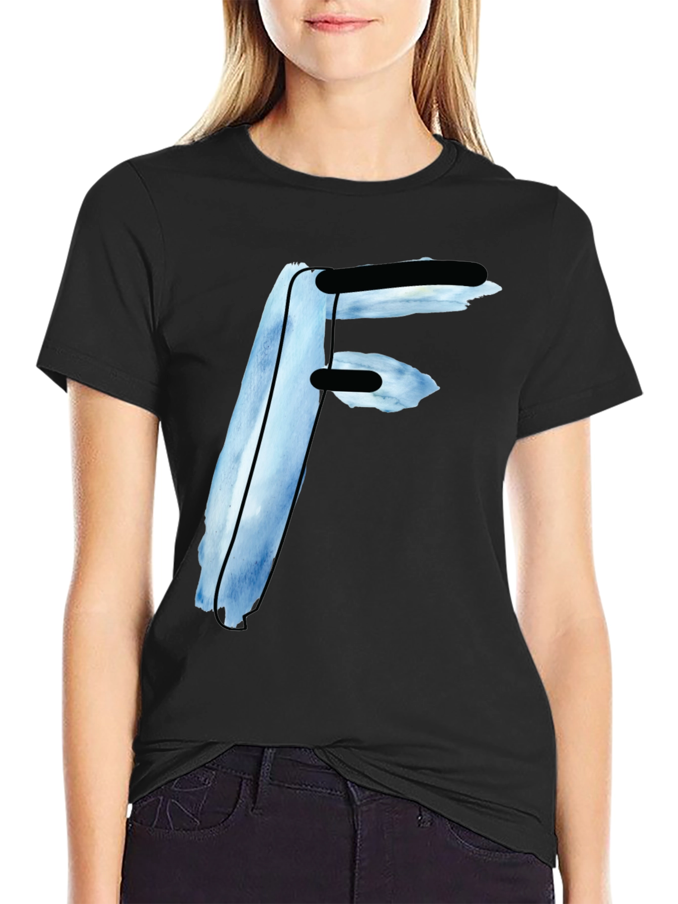 Bold Initial F Graphic Tee - Black Casual Shirt