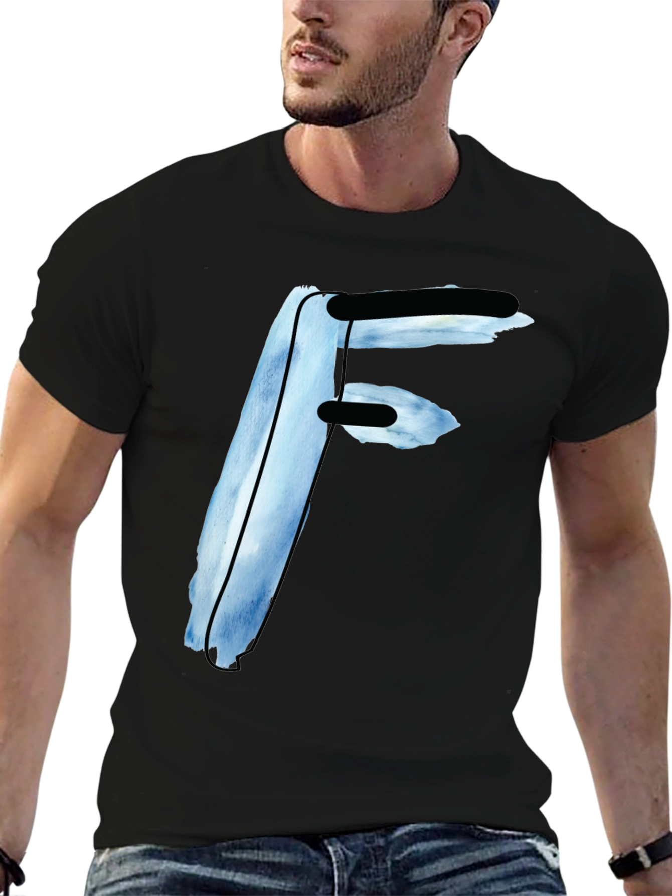 Bold Initial F Graphic Tee - Black Casual Shirt