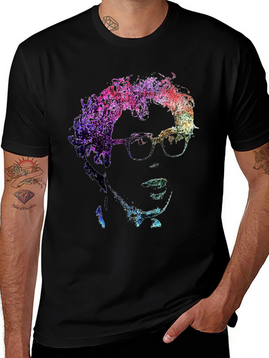 Abstract Portrait Graphic Tee - Soft Black Cotton Casual Shirt