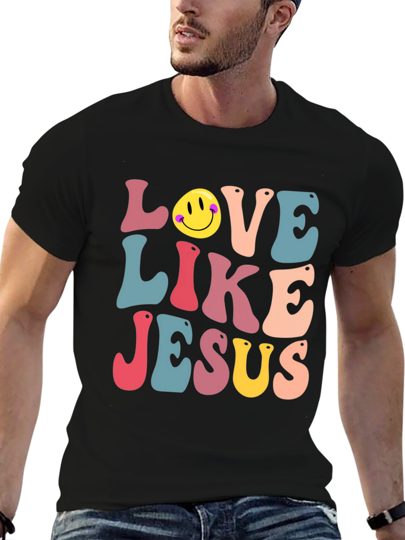Love Like Jesus T-Shirt - Retro Smiley Face Design