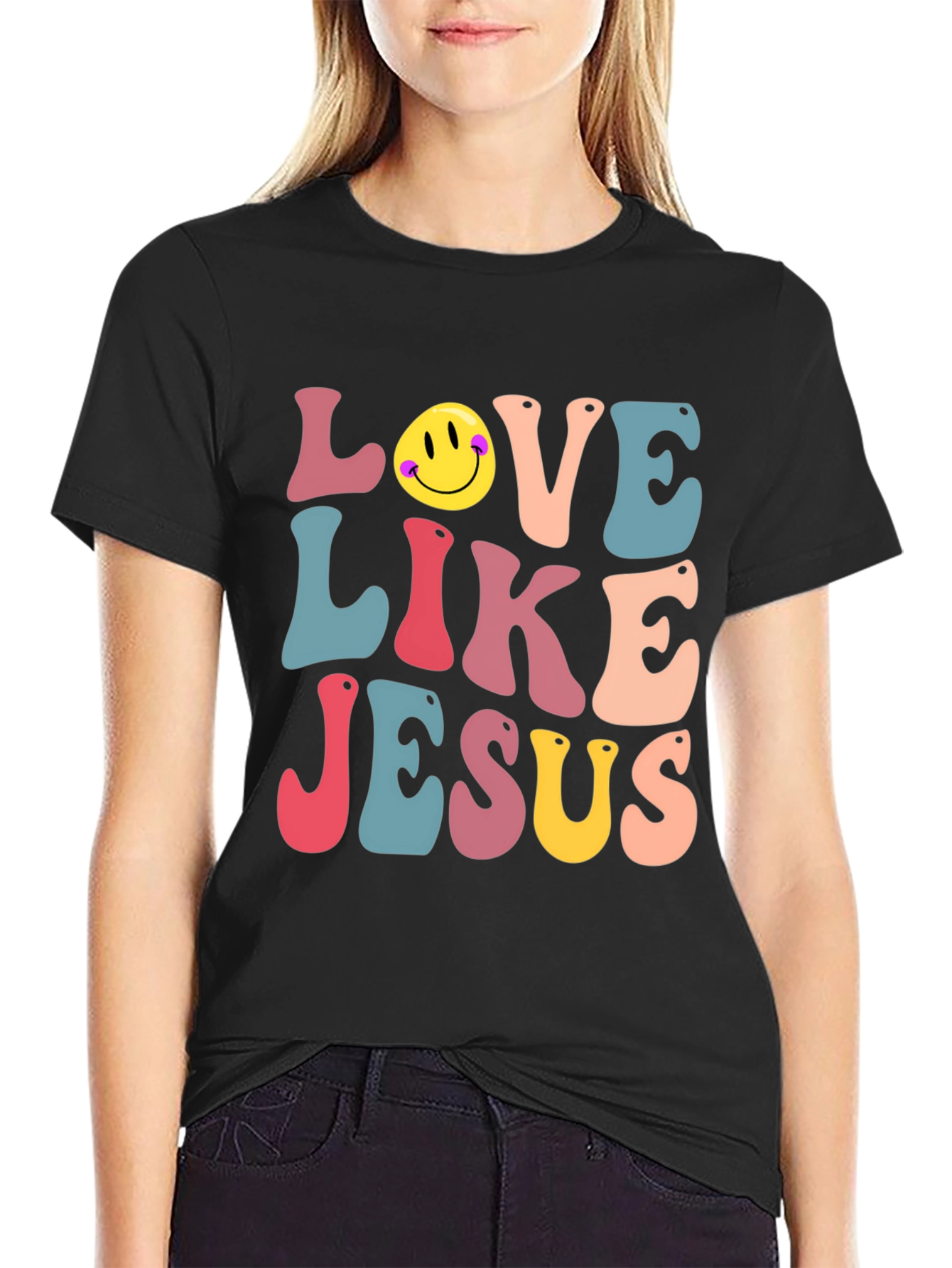 Love Like Jesus T-Shirt - Retro Smiley Face Design