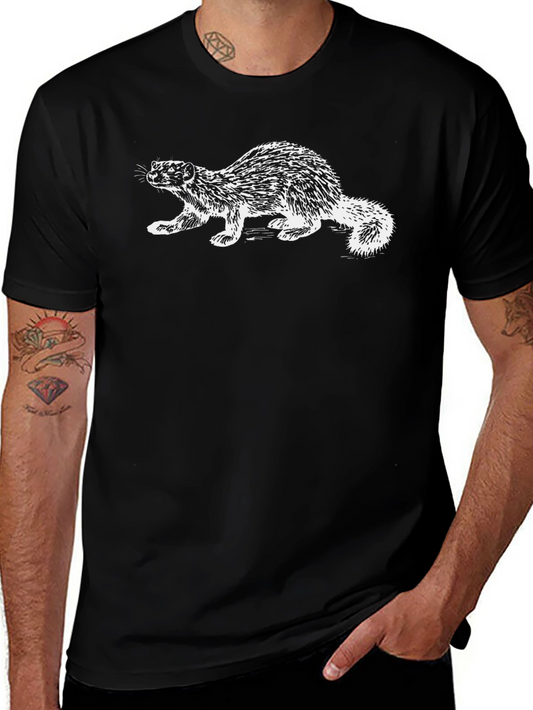 Black T-Shirt with White Fisher Illustration