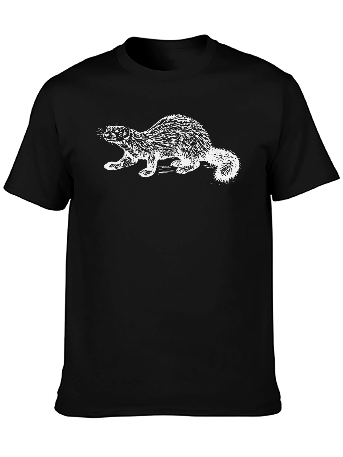 Black T-Shirt with White Fisher Illustration