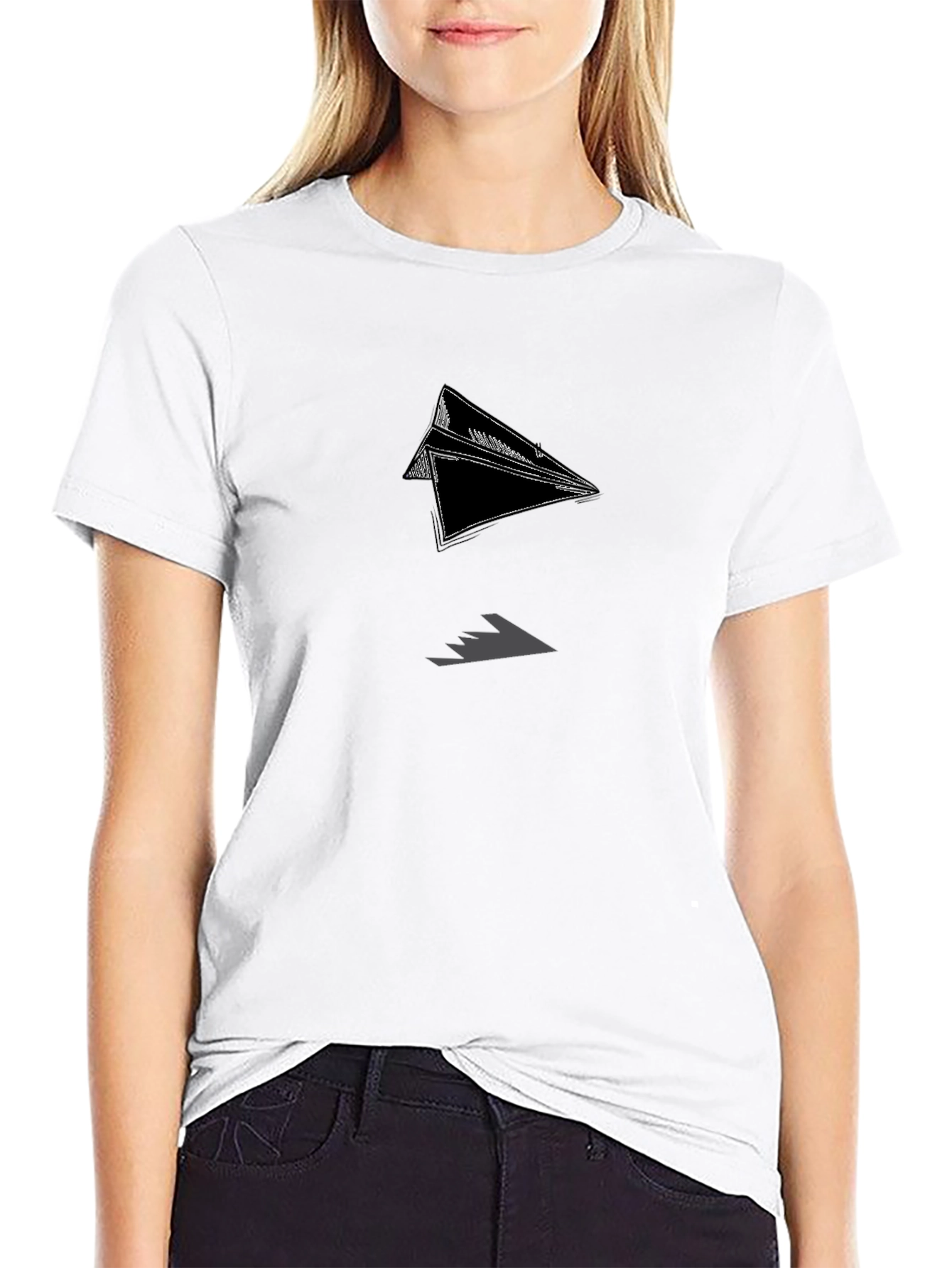 Paper Plane Graphic Tee - Soft Black Cotton Shirt