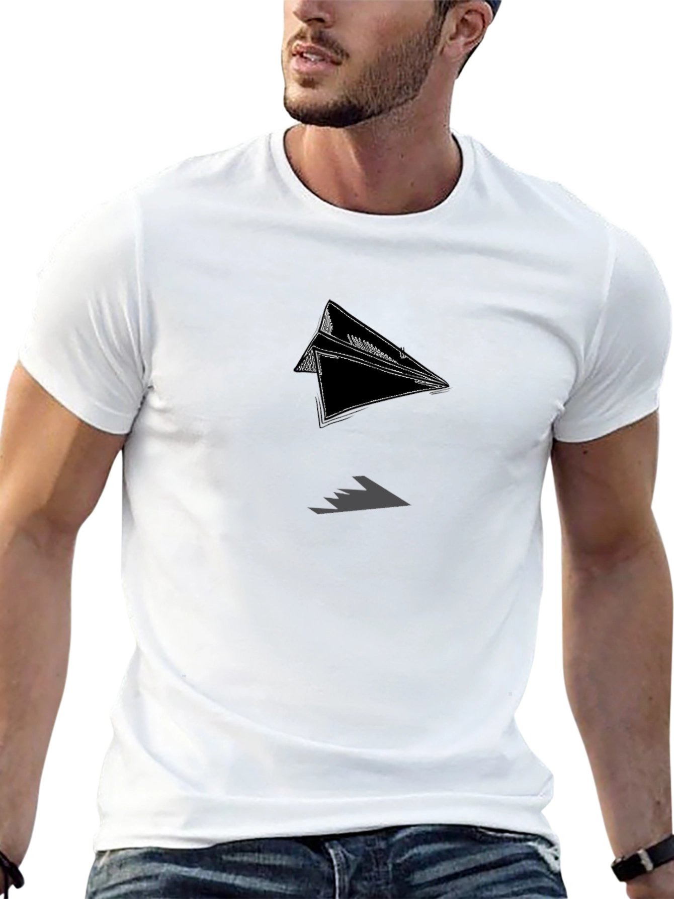 Paper Plane Graphic Tee - Soft Black Cotton Shirt