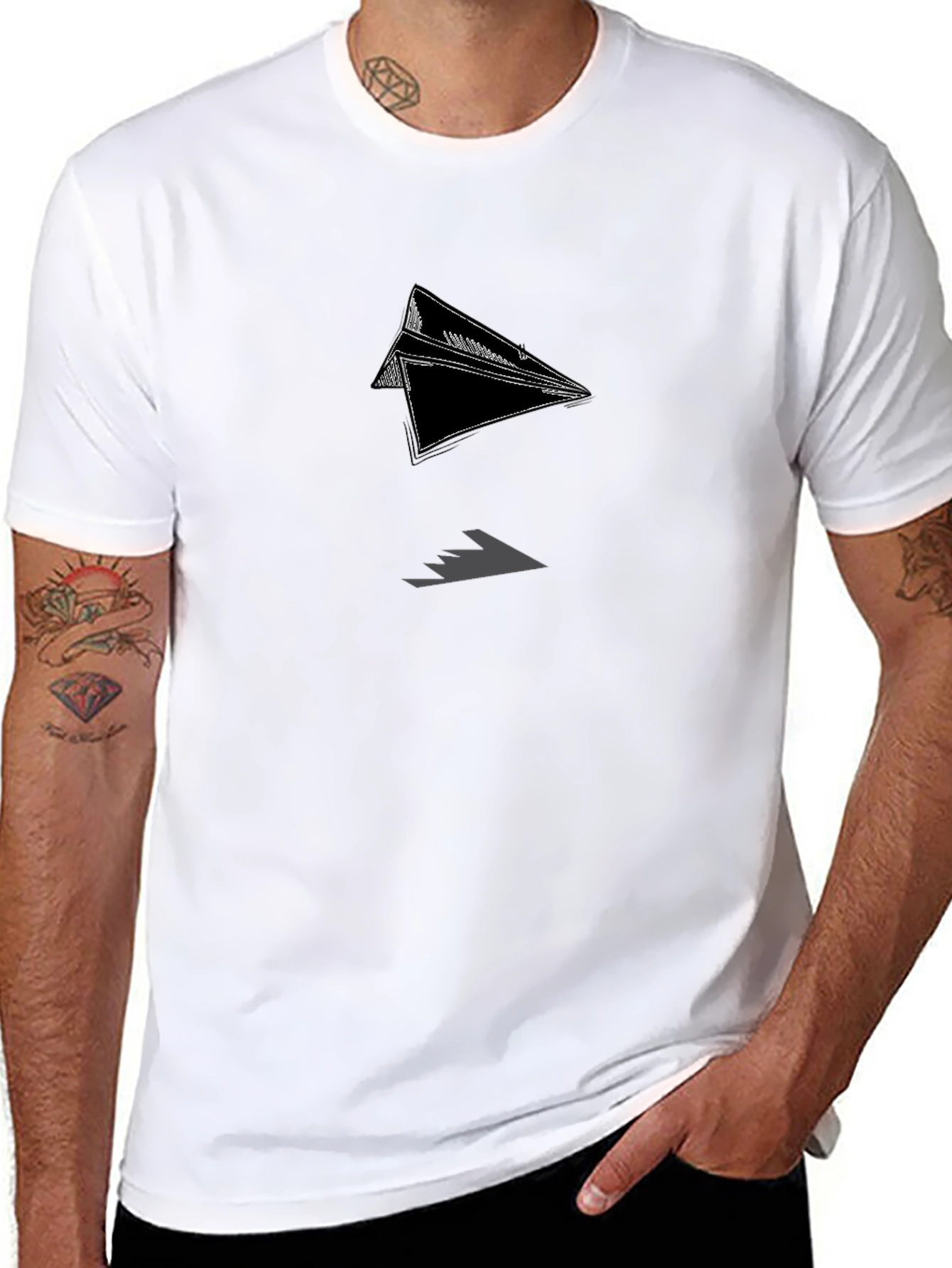 Paper Plane Graphic Tee - Soft Black Cotton Shirt