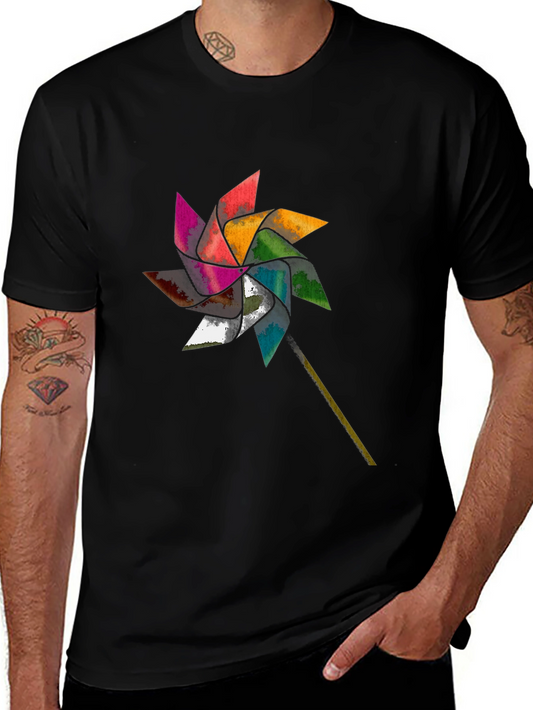 Colorful Pinwheel Graphic Black T-Shirt