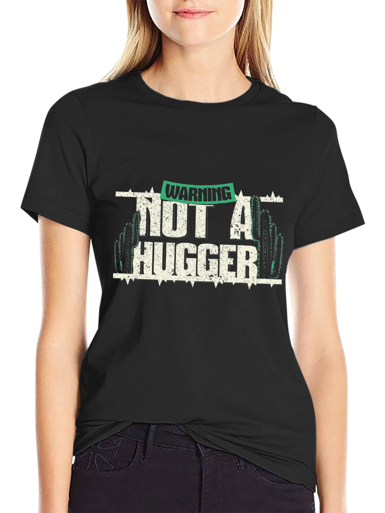 Warning Not A Hugger Cactus Graphic Tee