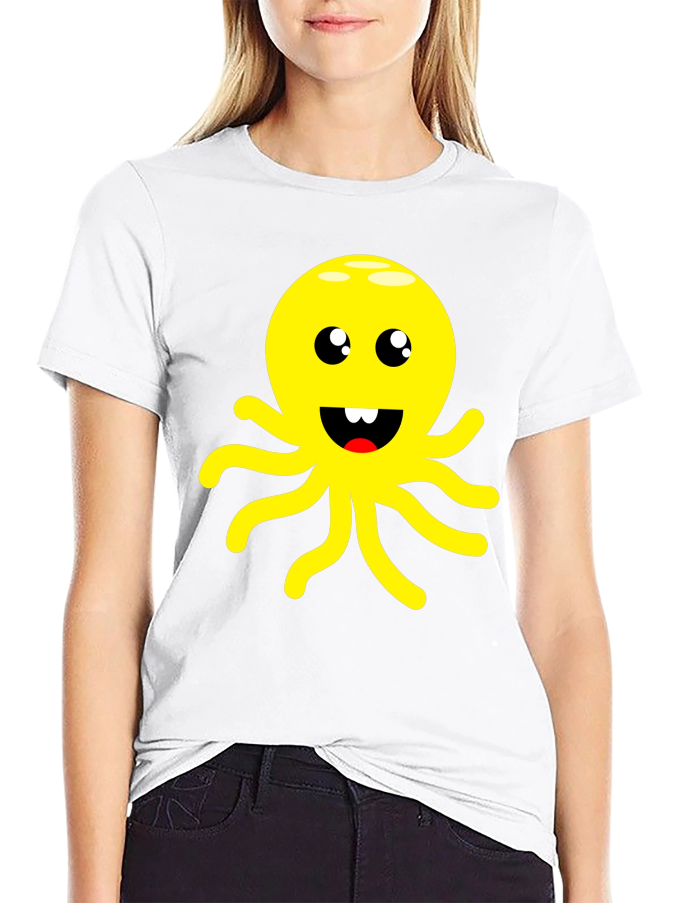 Cute Cartoon Octopus Graphic Black T-Shirt