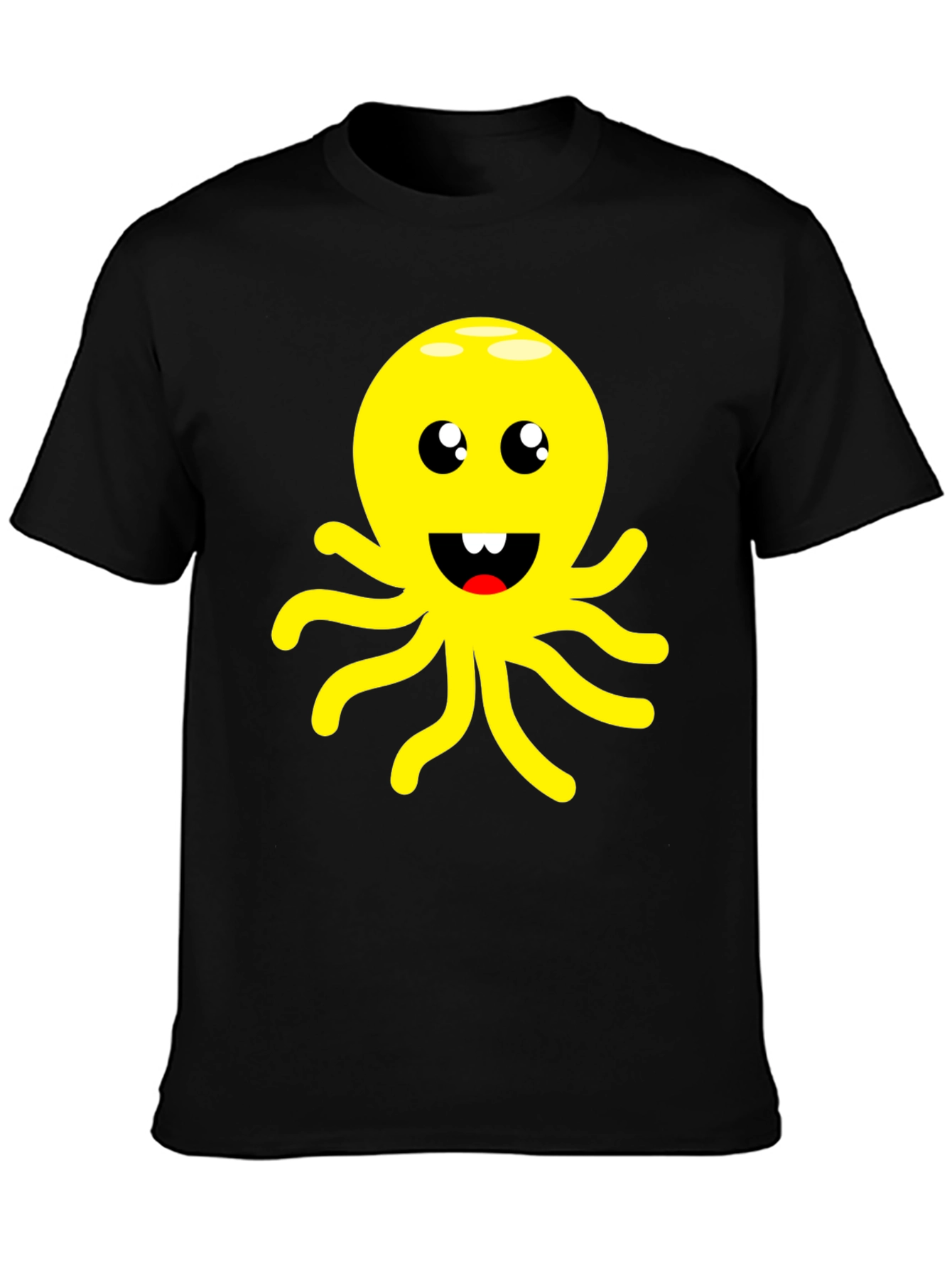 Cute Cartoon Octopus Graphic Black T-Shirt