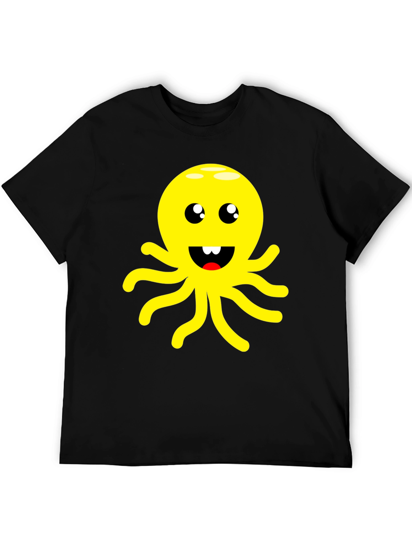 Cute Cartoon Octopus Graphic Black T-Shirt