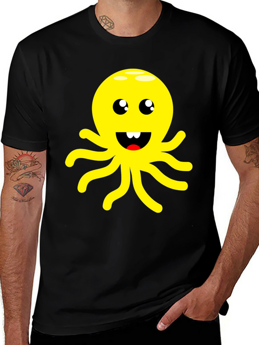 Cute Cartoon Octopus Graphic Black T-Shirt