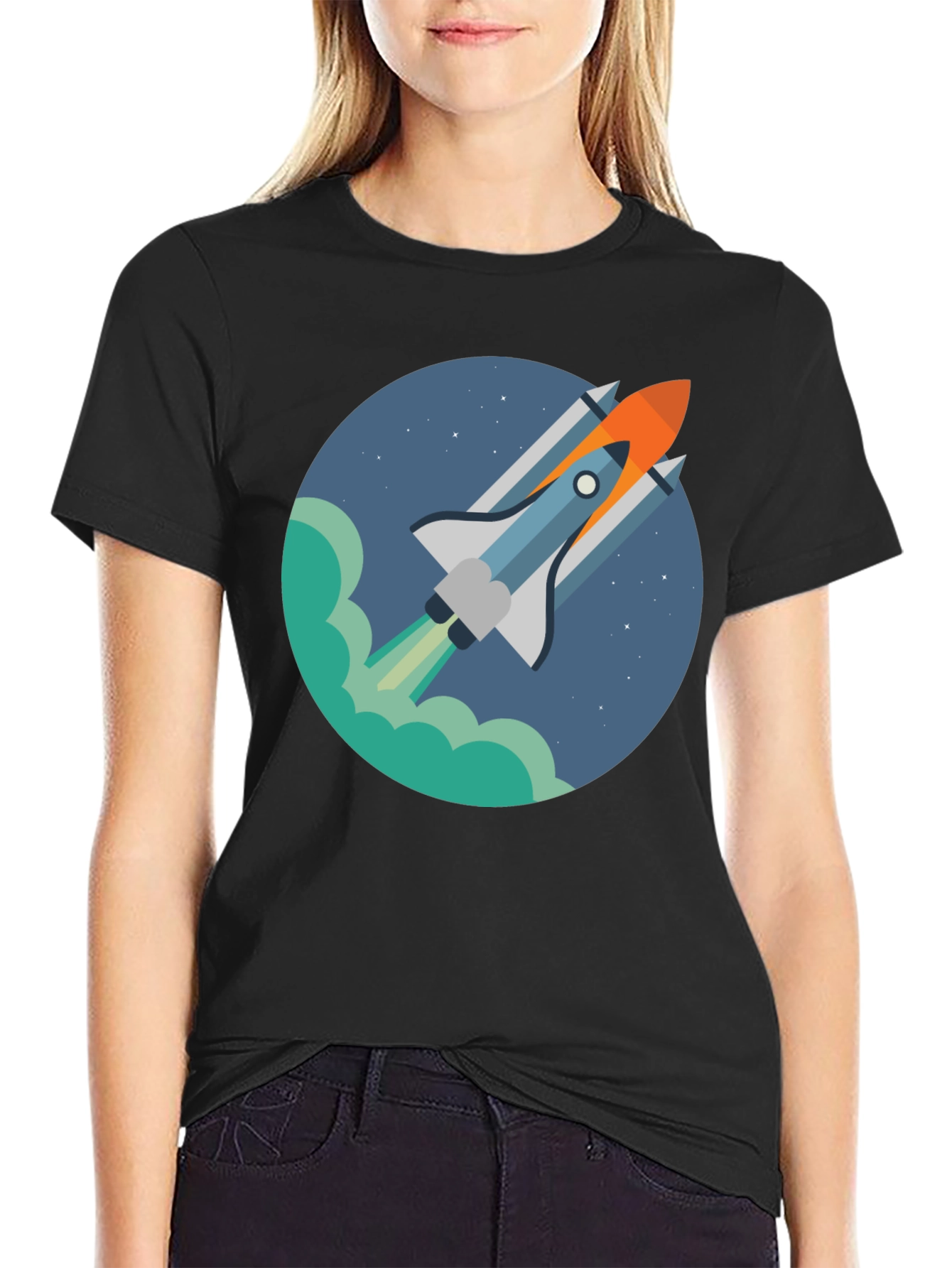 Rocket Launch Graphic Tee - Black Casual Shirt