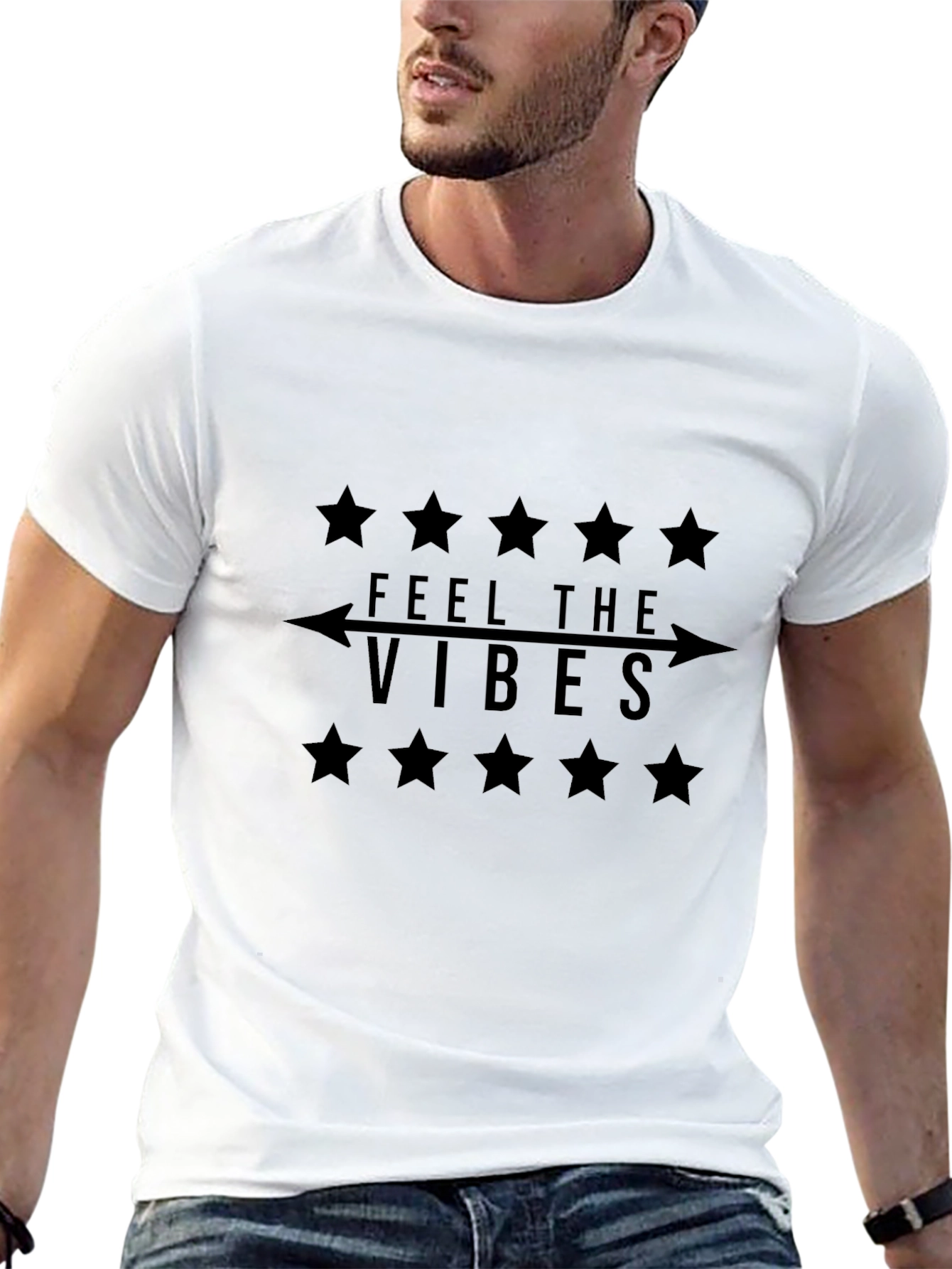 Feel the Vibes Black Graphic T-Shirt