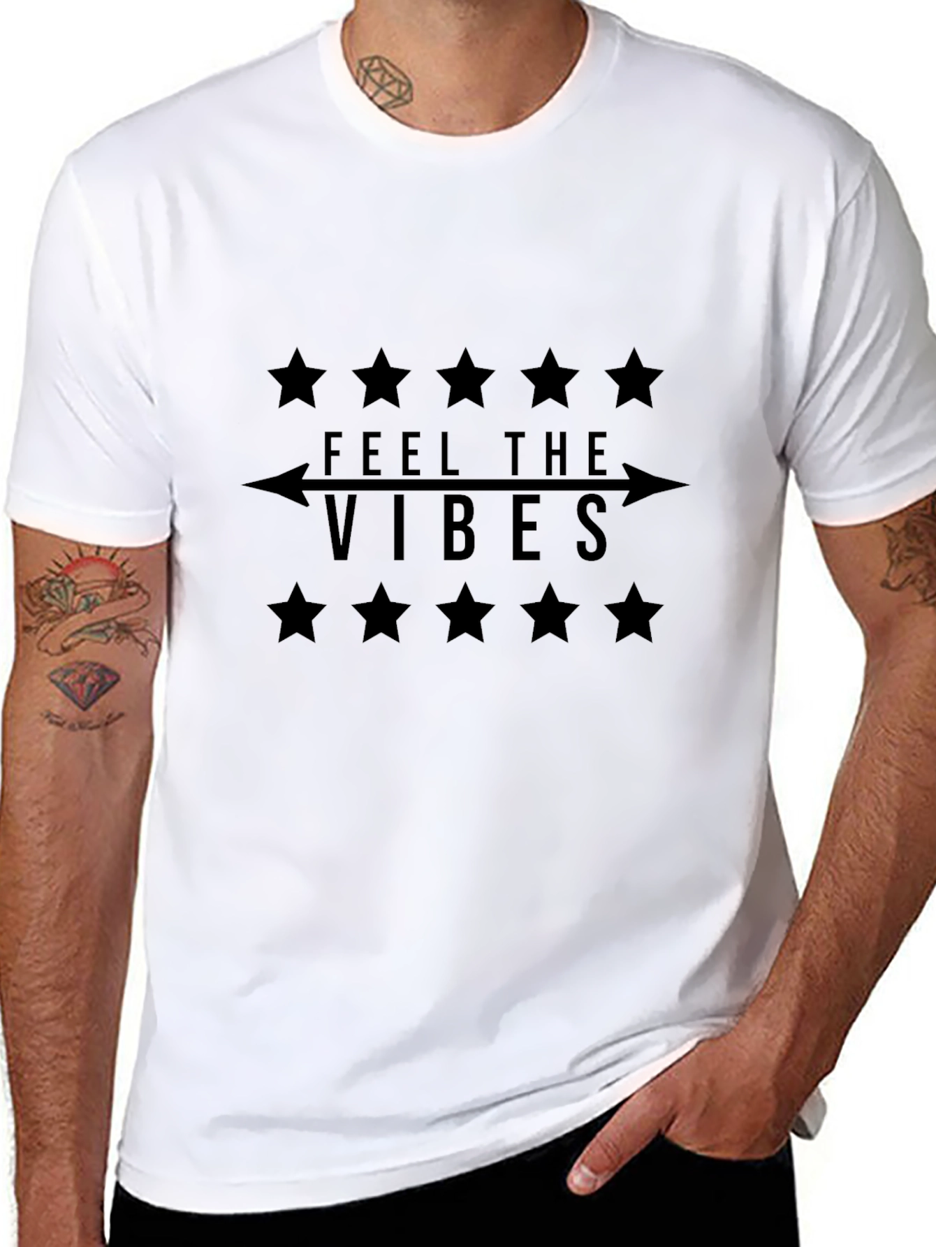Feel the Vibes Black Graphic T-Shirt