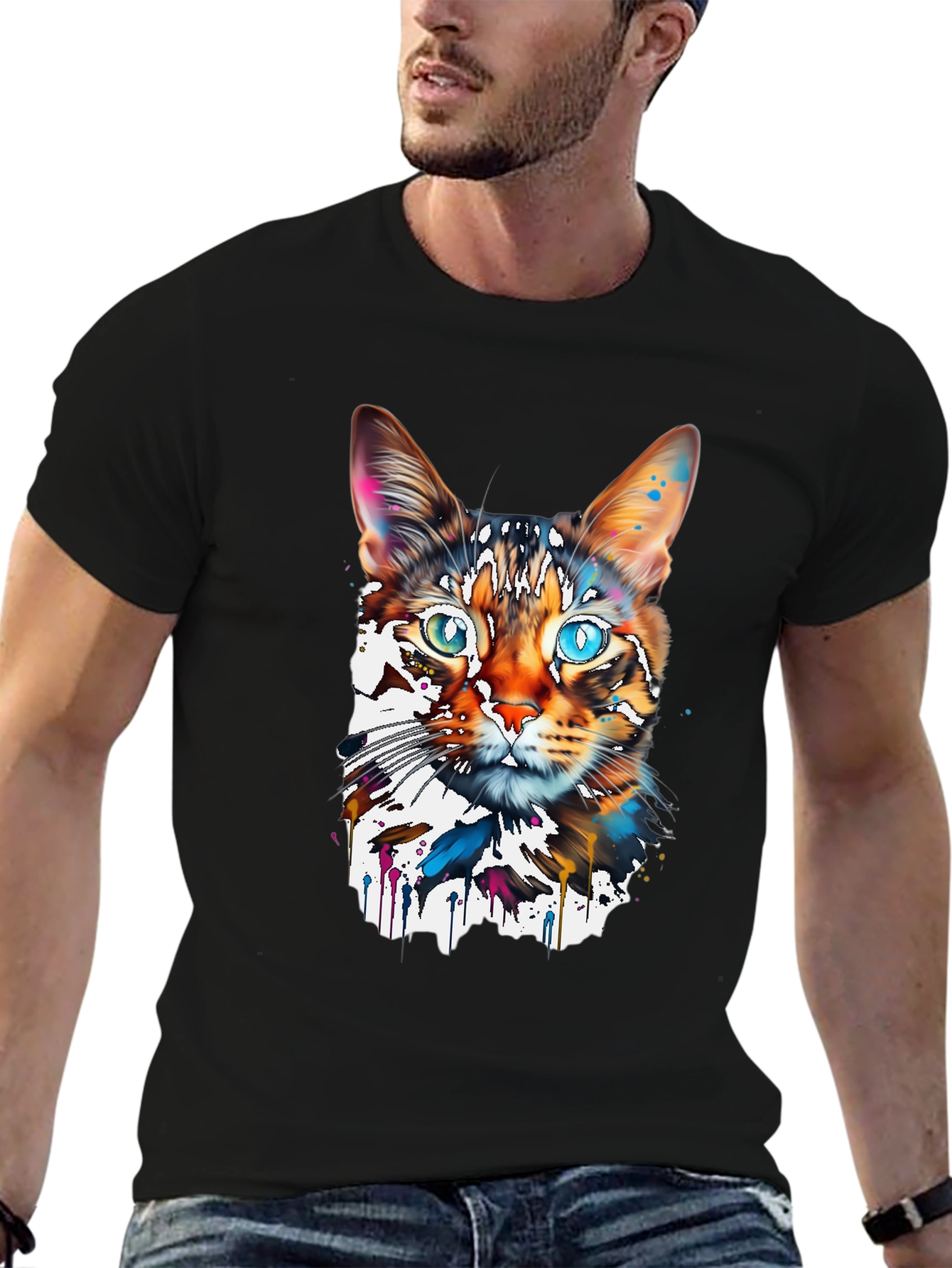 Abstract Cat Graphic Tee - Modern Art T-Shirt