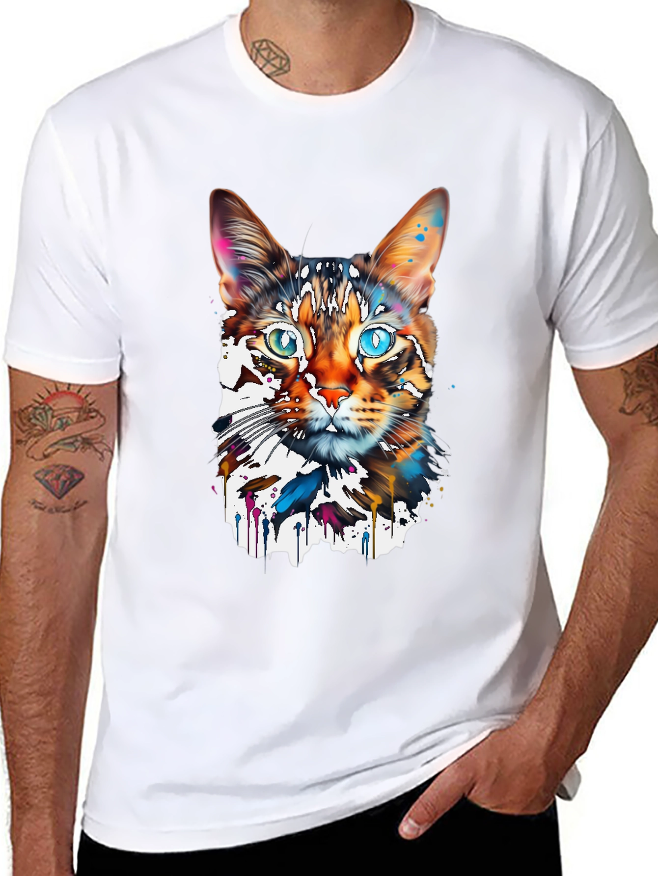 Abstract Cat Graphic Tee - Modern Art T-Shirt