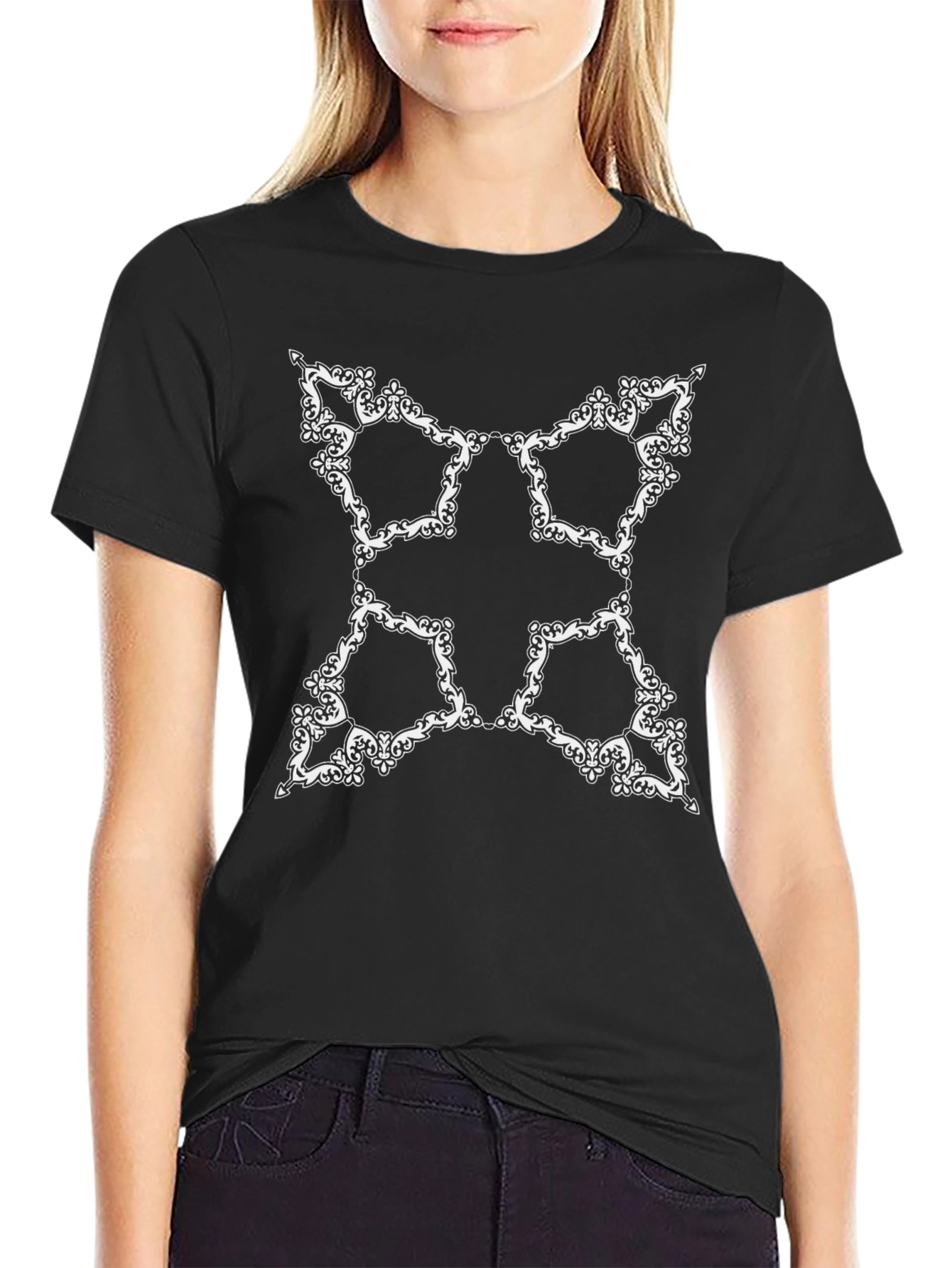 Ornamental Cross Graphic Black T-Shirt