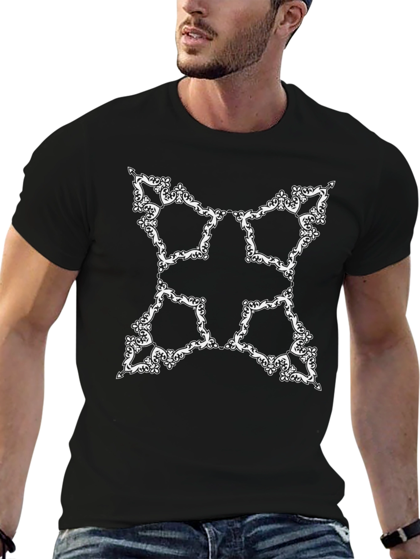 Ornamental Cross Graphic Black T-Shirt