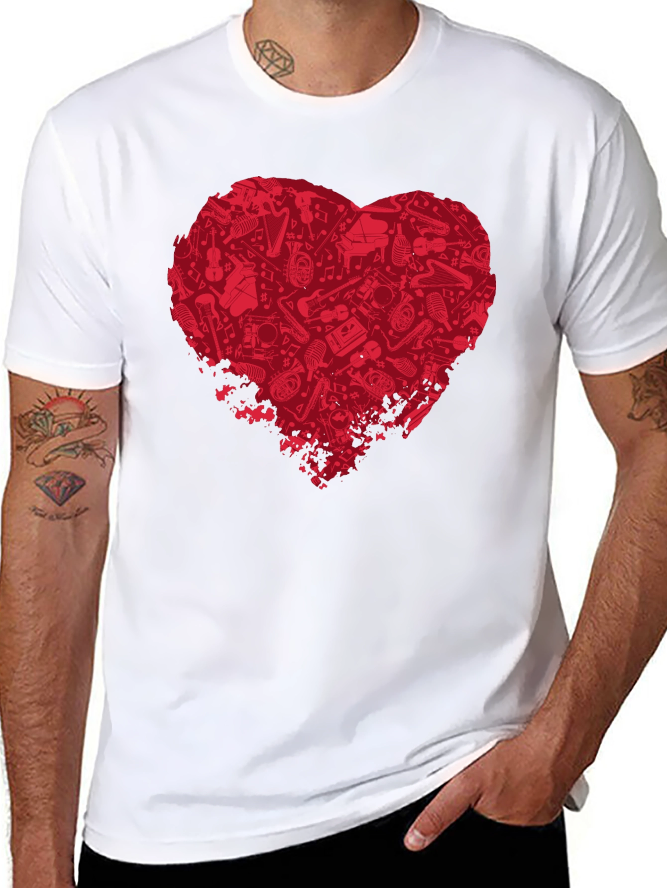 Music Lovers Heart T-Shirt - Black Cotton