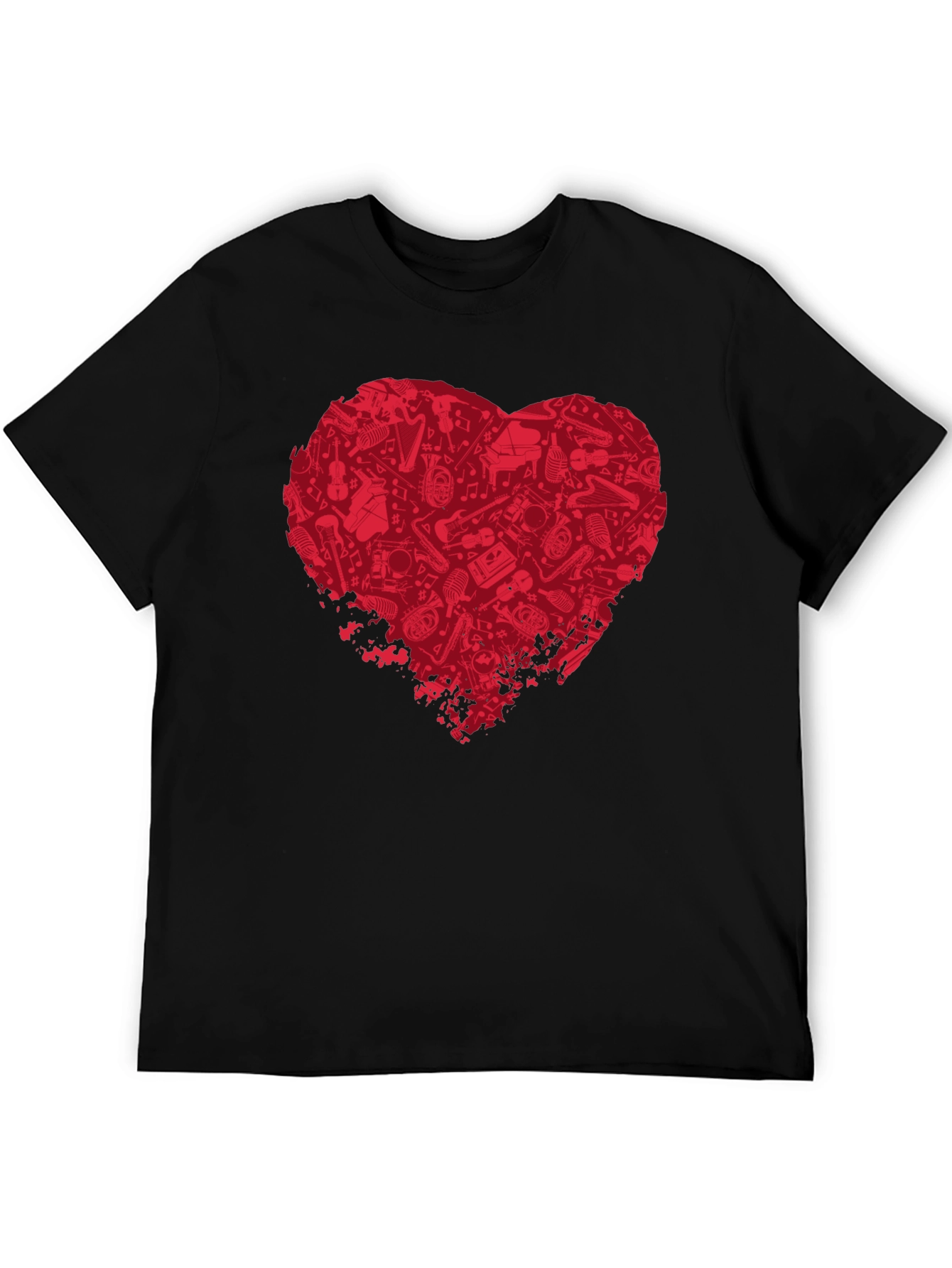 Music Lovers Heart T-Shirt - Black Cotton