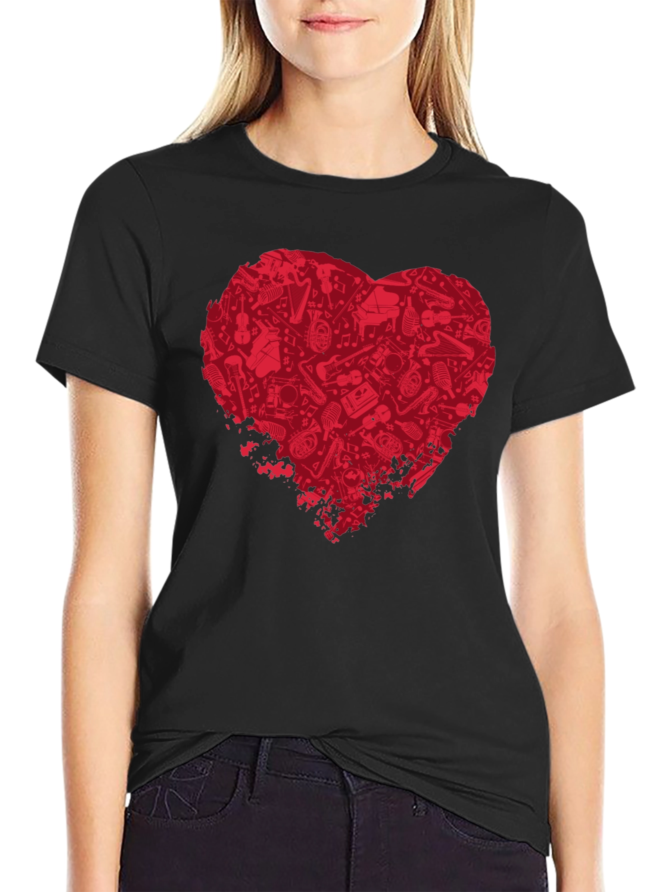 Music Lovers Heart T-Shirt - Black Cotton